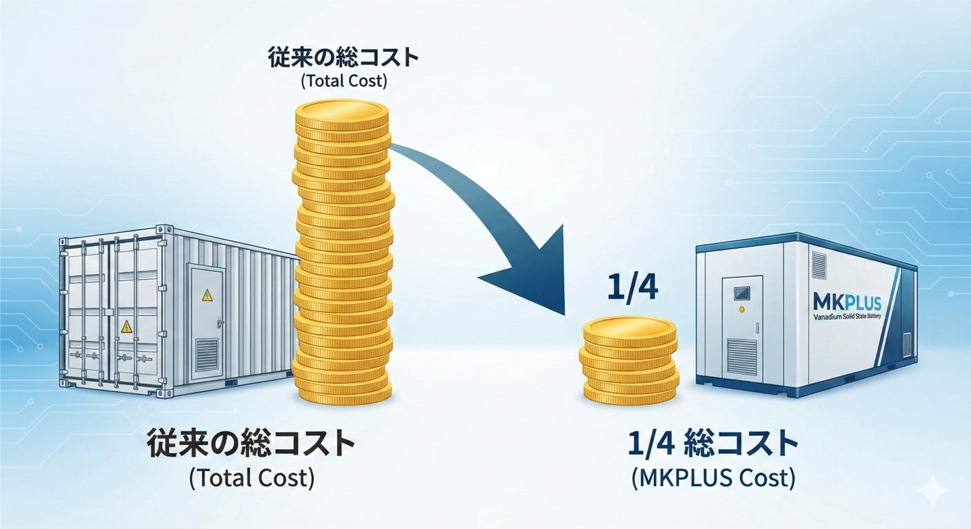 蓄電システム全体のコストを1/4に削減